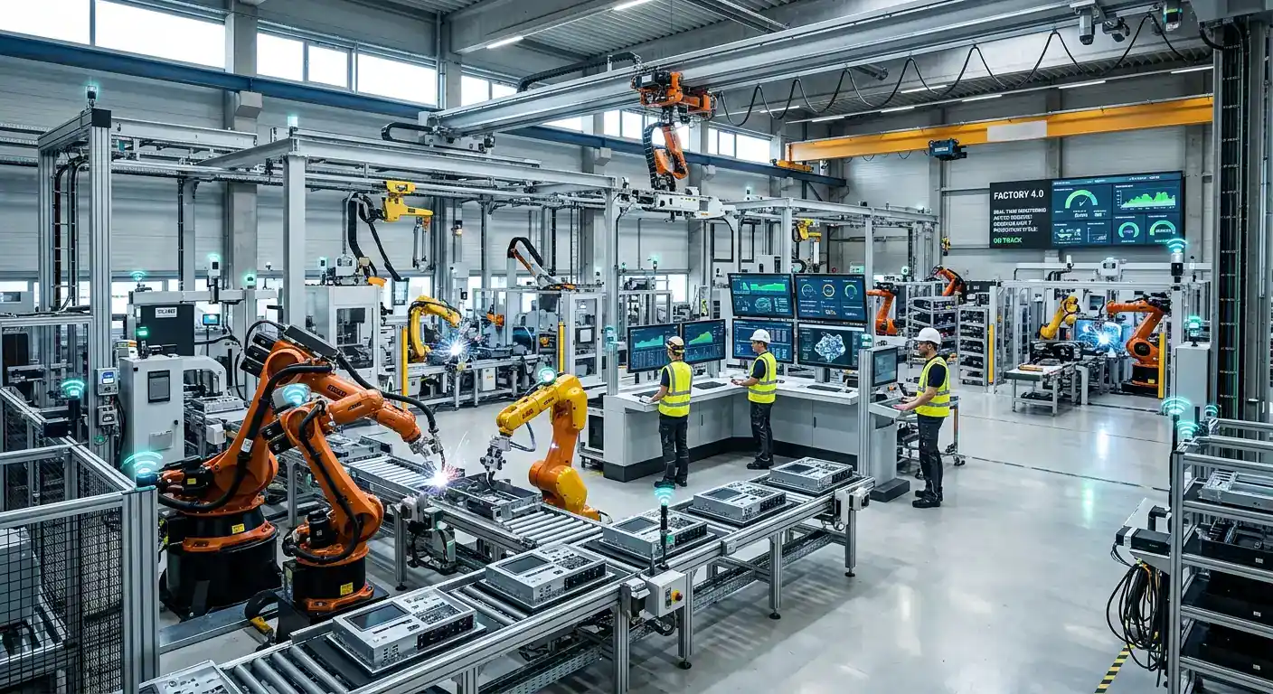Pabrik pintar dengan sensor IoT dan lengan robotik